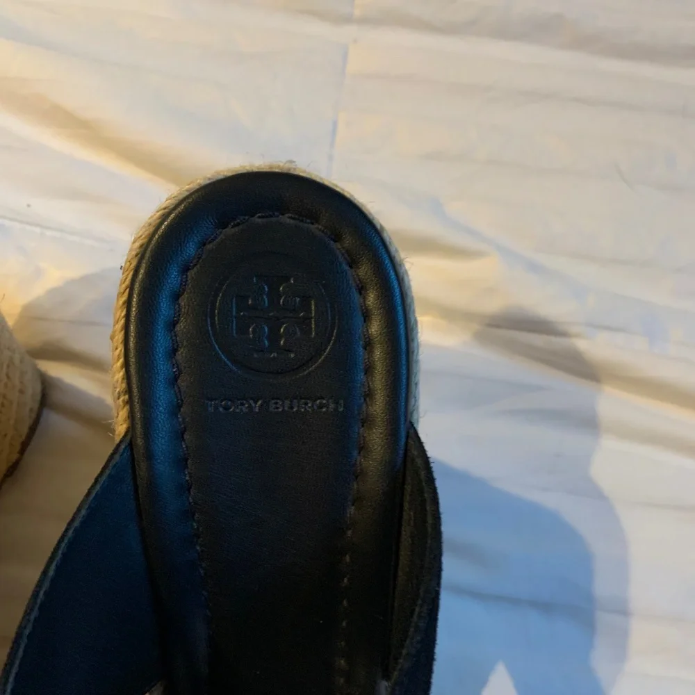 Tory Burch Black Suede Leather Platform Wedge Slides sz 8.5 M